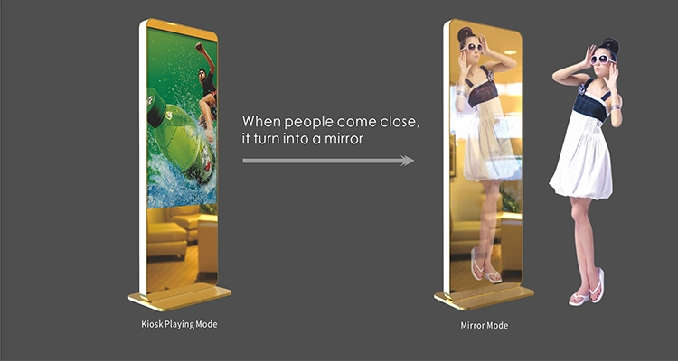 Free Standing Indoor Magic Video Display Digital Player Signage Mirror LCD Kiosk for Washroom