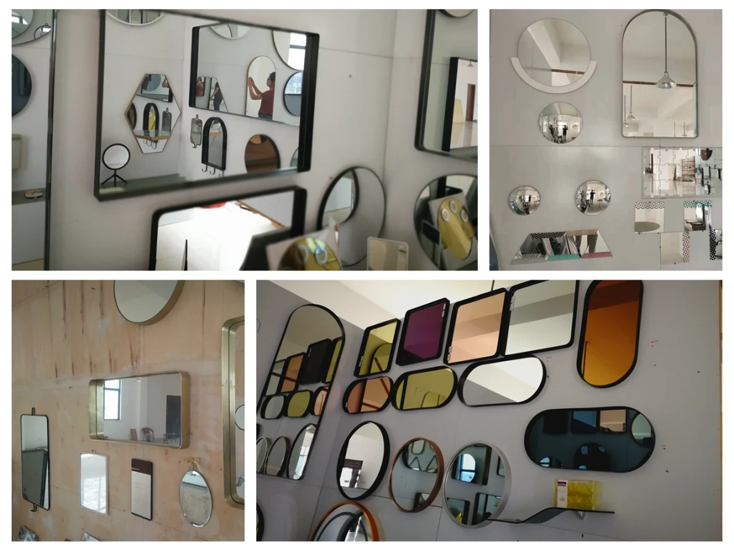 Wholesale Home Decor Black Gold Rectangle/Round Shape Metal Frame Decorative Wall Mounted Bathroom Makeup Mirror