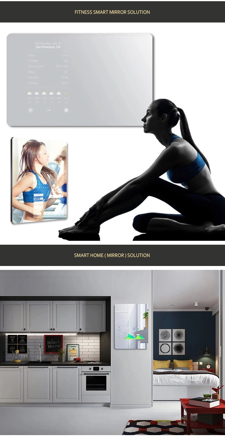 55 Inch Floor Standing/Wall Mounted Smart Mirror with Touch Screen, Magic Glass Mirror LED LCD Light Mirror Display for Bathroom/Bath/Makeup/Fitness/Gym/Hotel