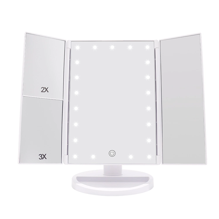 High Quality Tri Fold LED Light Three Side Cosmetic Mirror with Magnifying Mirror