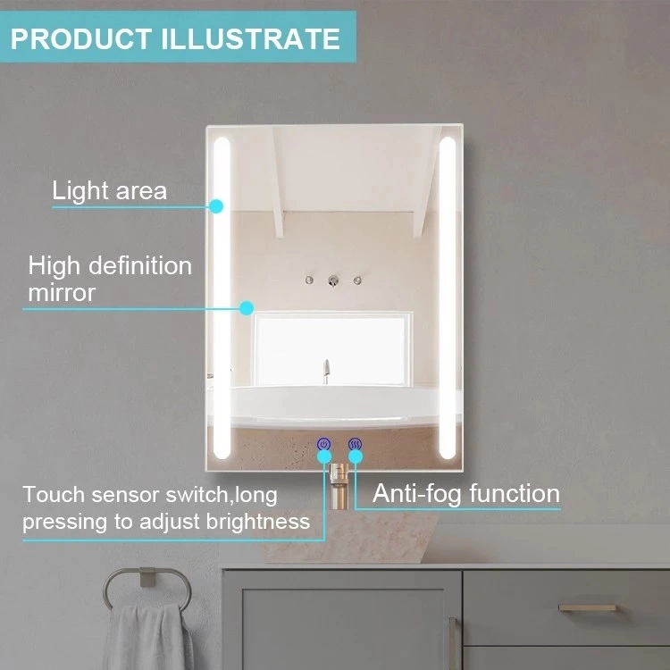 LED Light Backlit Defog Bathroom Touch Screen Bath Mirror