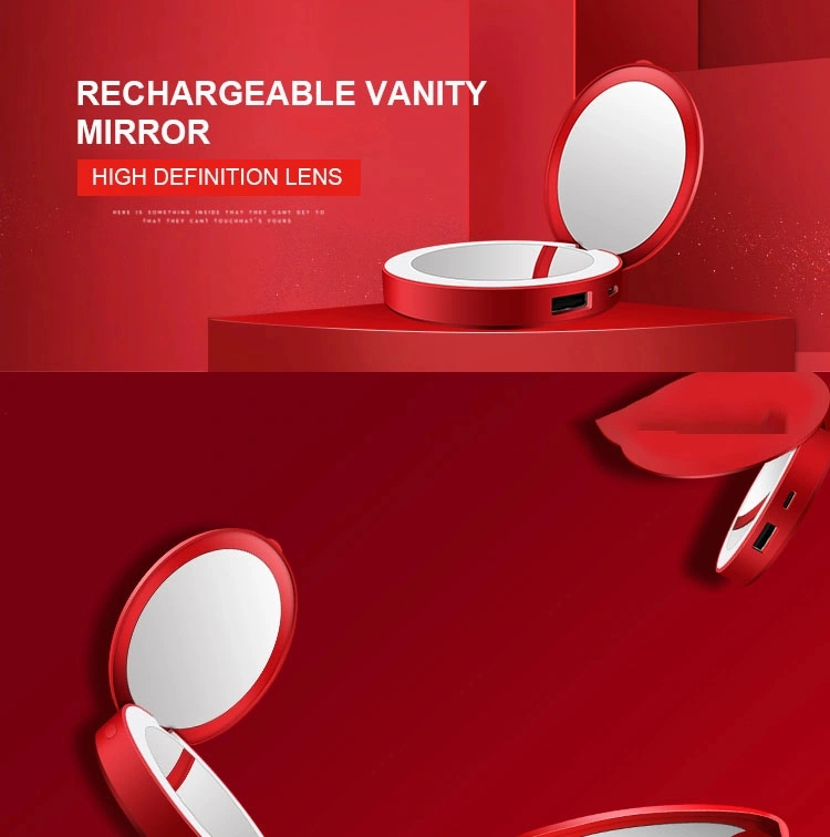 Hot Selling Portable LED Makeup Mirror Adjustable Lighted Mini Circular Travel Sensing Lighting Cosmetic Mirror
