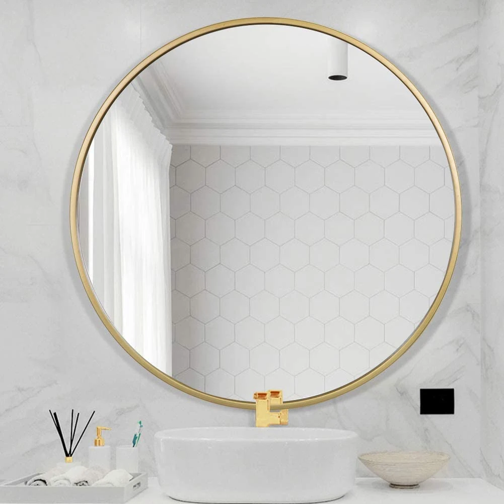 27.56 Inch Large Round Wall Mirror - Contemporary Circle Mirror for Accent Bedroom Living Room Entryway, Metal Gold Frame Mirror