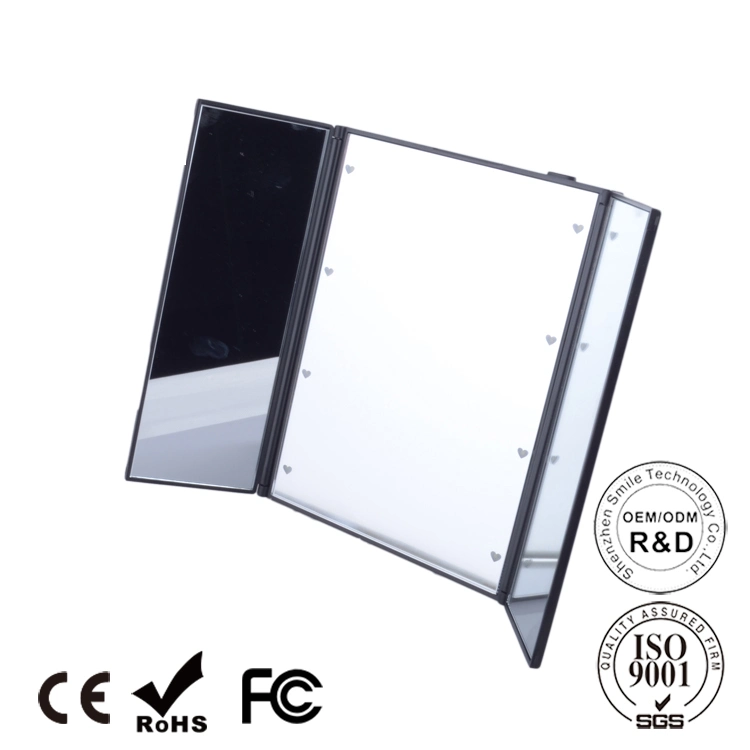 Tri-Fold Simple Travel Foldable Mirror Compact LED Lighted Vanity Portable Makeup Mirror Easy to Carry