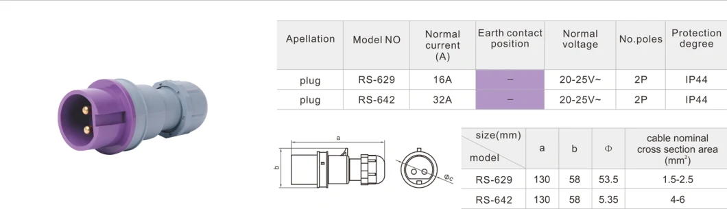 16A 2p Plug Industrial Low Voltage Plug IP44 Cee Industrial Plug