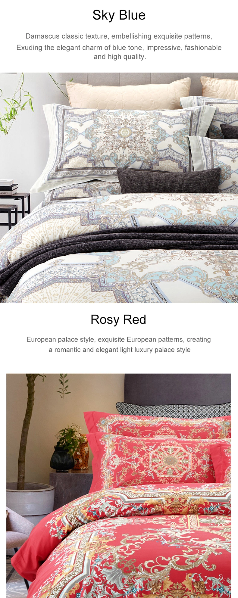 Luxury Exquisite Complete Pattern Supima Cotton European Duvet Sets Double King California King Optional