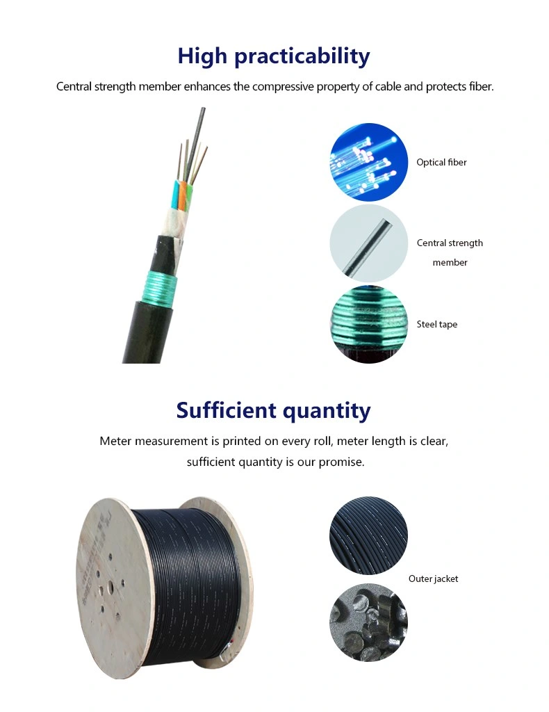 GYXTW 8 12 16 Core Armored Fiber Optic Cable Types Direct Burial Cable
