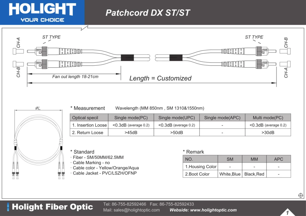 St to St 3.0mm Fiber Optic Patch Cable for FTTX in Cable Installation