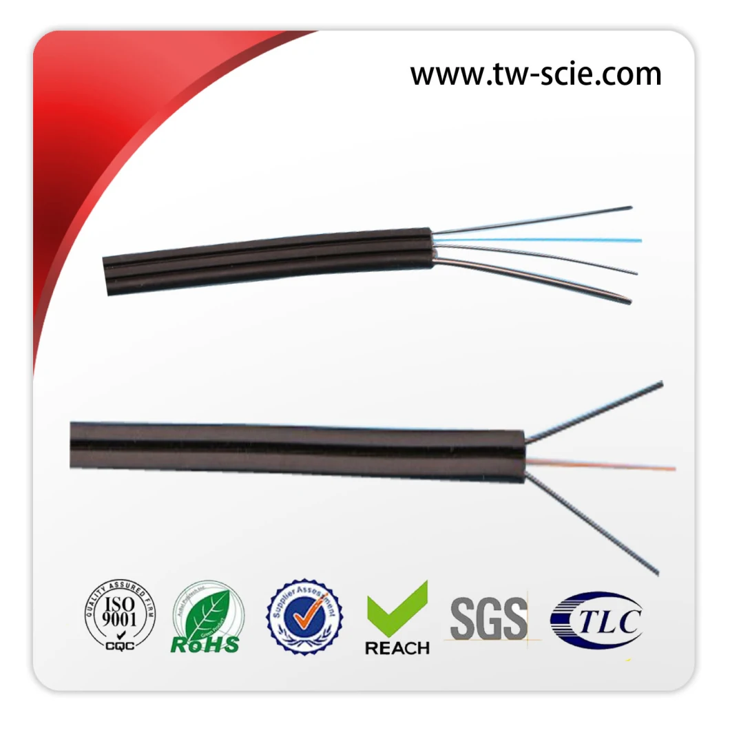 3 Steel Wires FTTH Fiber Optic Cable Outdoor, Black Fiber Optic Network Cable