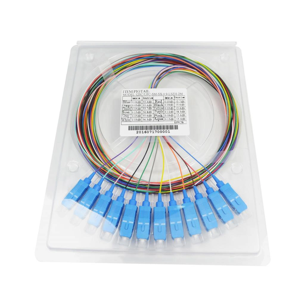 FTTH Optical 12 Core 24 Fiber Fiber Optic Bundle G657A2 Sc APC Sm White Pigtail Cable