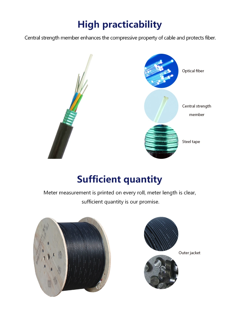 Outdoor Fiber Optic Cable FRP Strength Member Steel Armored Cable