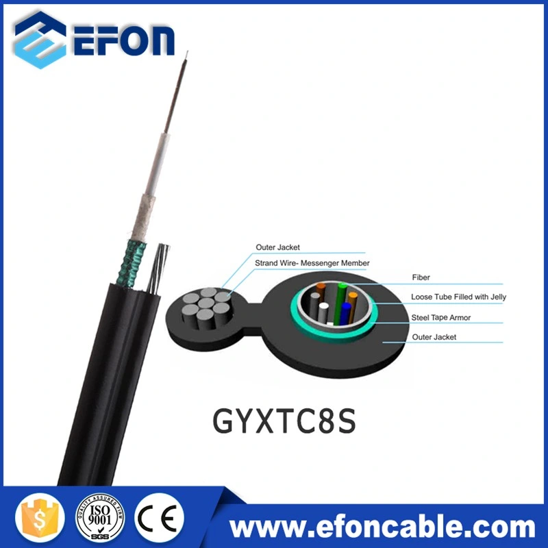 Steel Tape Armored Cable Figure 8 Outdoor 24 Core Single Mode Aerial Fiber Optic Cable GYTC8S