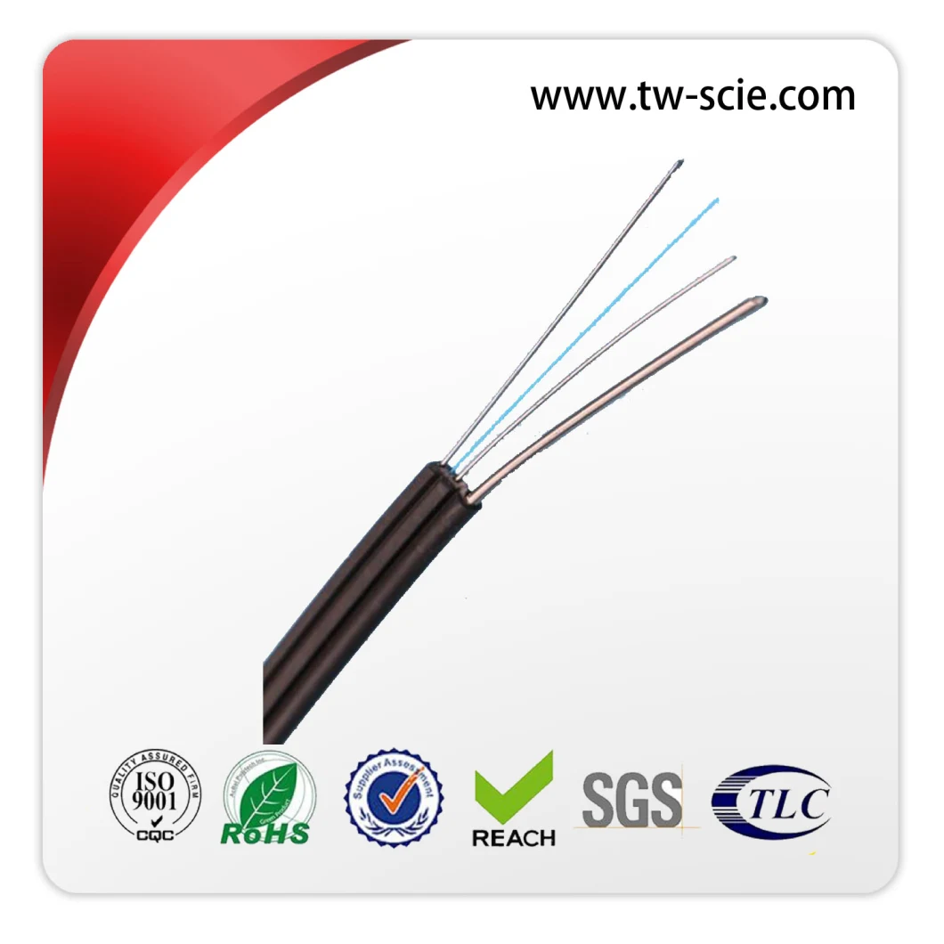 3 Steel Wires FTTH Fiber Optic Cable Outdoor, Black Fiber Optic Network Cable