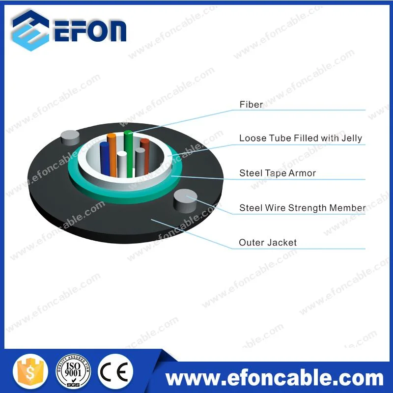 GYXTW Steel Tape Armored Uni-Tube Direct Burial 6 Core Single Mode Fiber Optic Cable