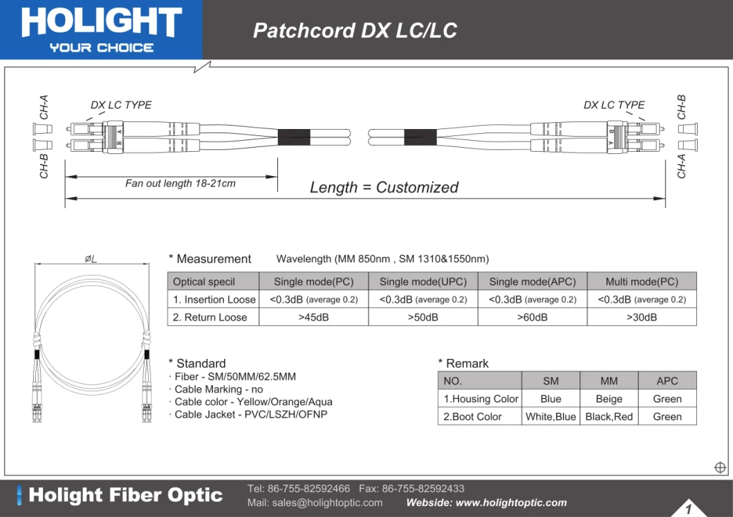 LC/LC Fiber Optic Patch Cable for FTTX
