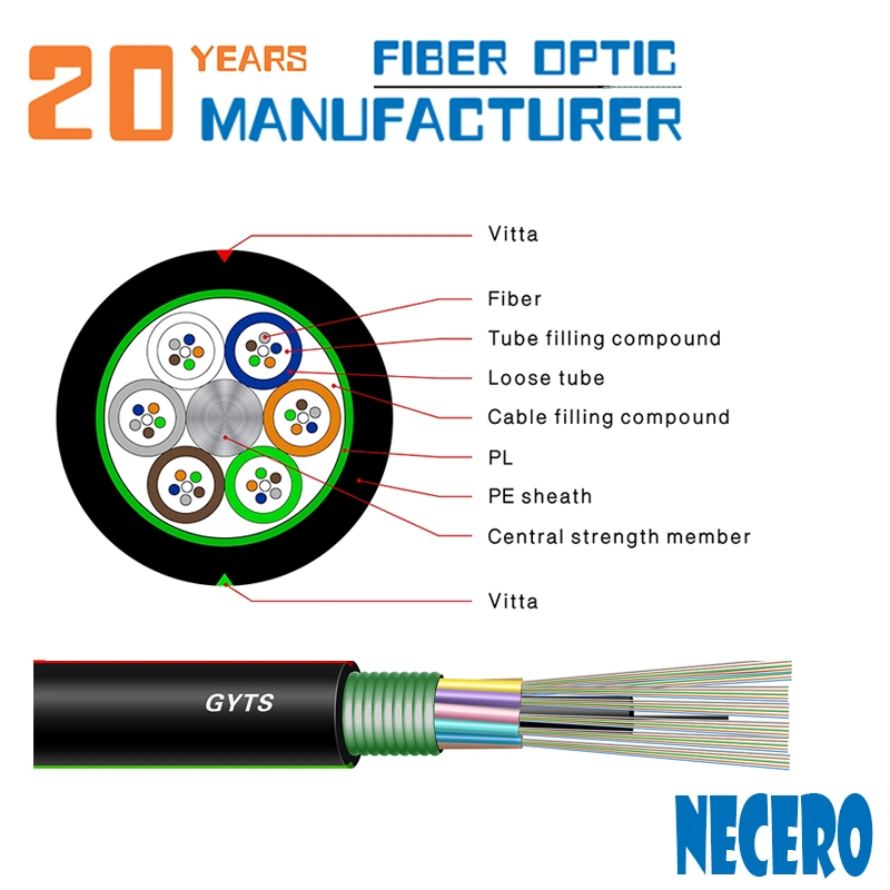 Necero Outdoor 24 Core G652 Nonarmored Fiber Optic Cable12 Core Fiber Optic Cable Gyty GYFTY GYTY53