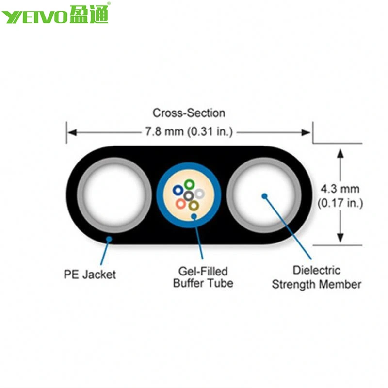 Manufacturing 24 Core Outdoor FTTH Cable Armoured Fiber Optic Drop Cable Flat Aerial Drop Cable