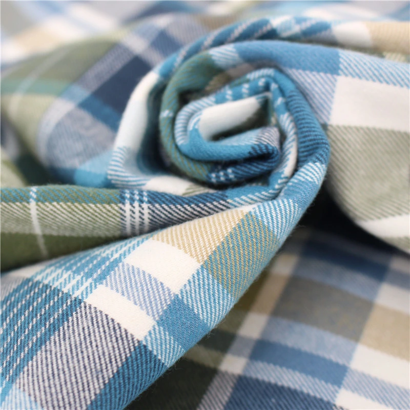 100% Cotton Fabric Flannel Fabric Twill Single Velvet Yarn-Dyed Fabric