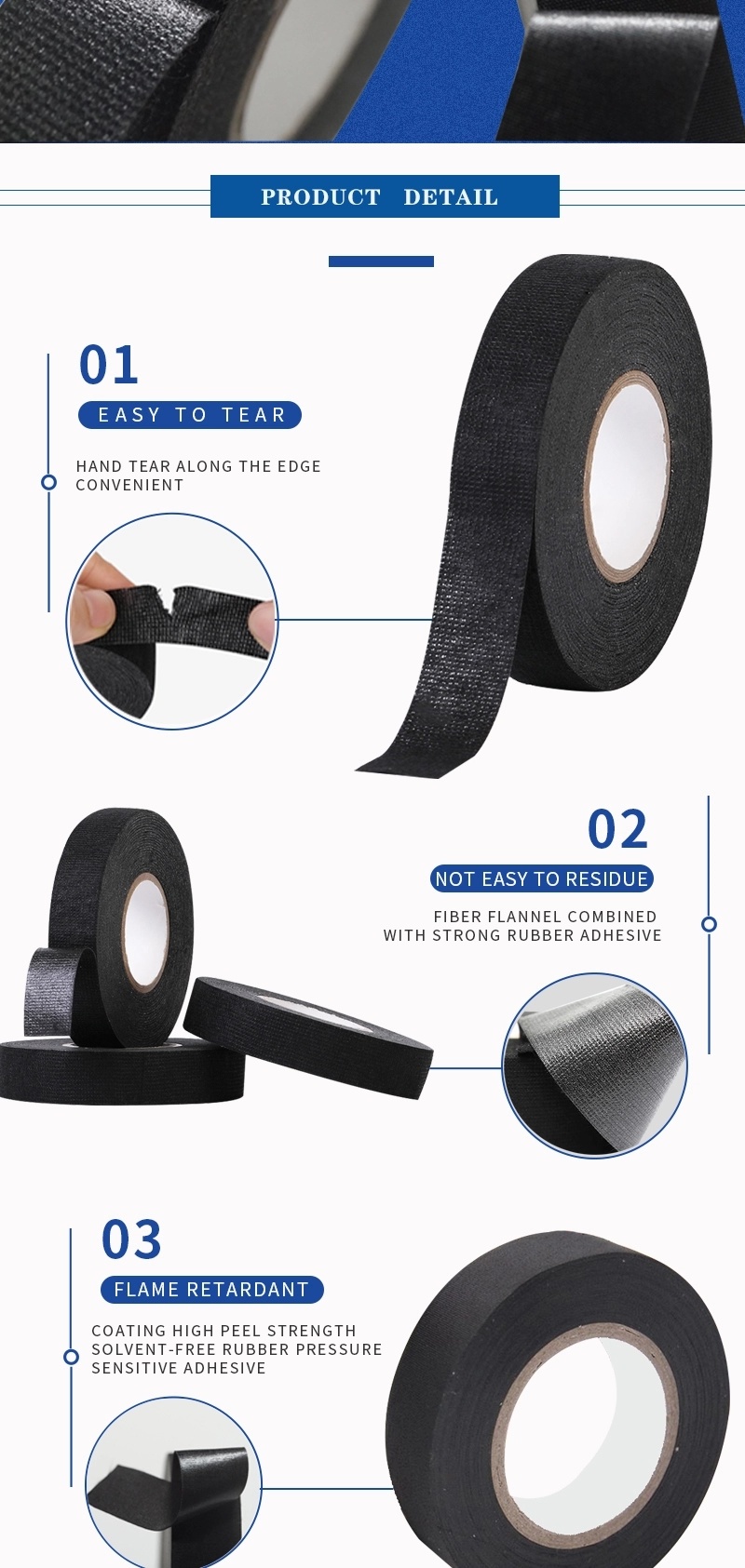 Flexibility Wire Harness Tape Polyester Cloth Tape for Cable