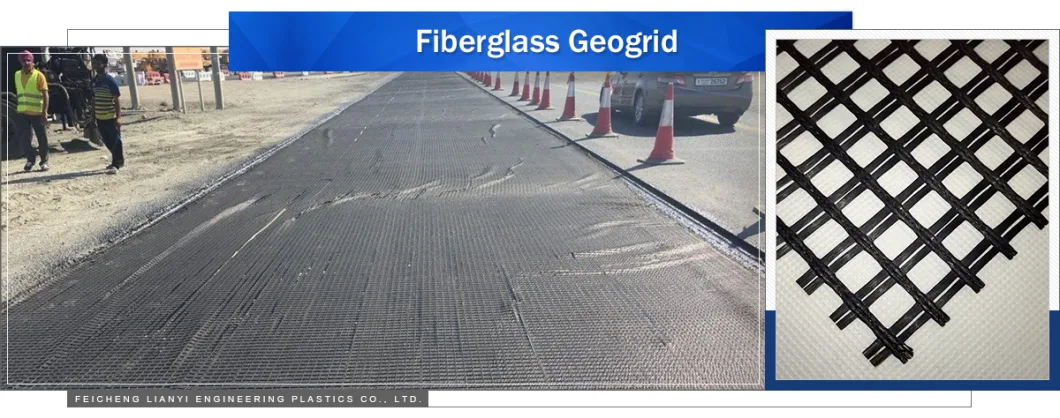 50/50kn Leading Manufacturer Glassfiber Geogrid Bituminous Coating for Airport Runway Asphalt Reinforcement Fiberglass Geogrid