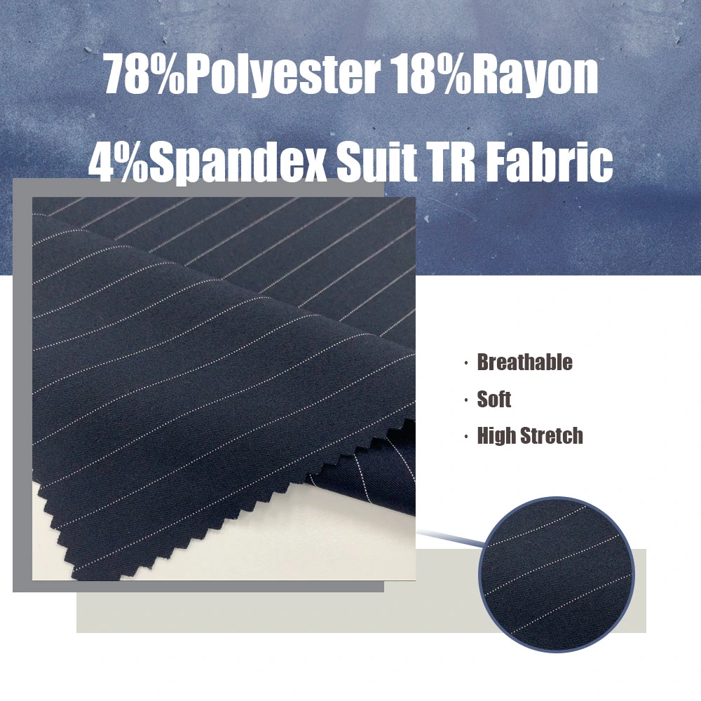 Yarn-Dyed Outdoor Tr Fabric Jacquard Elastane Strip Fabric Polyester Rayon Spandex Suit Fabric Tr Fabric