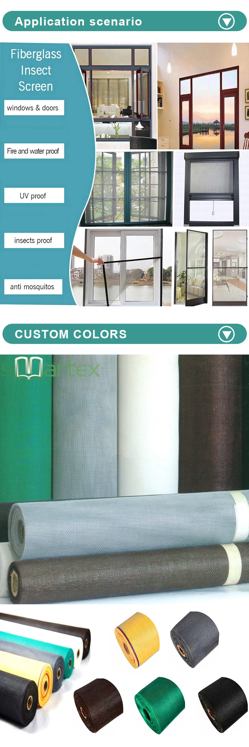 Colored PVC Coated Fiberglass Insect Screen Window Mesh