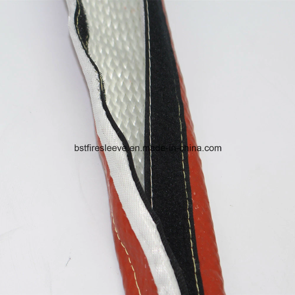 Heat Resistant Vco Silicone Coated Fiberglass Hydraulic Hose Protection Fire Sleeve with Hook & Loop