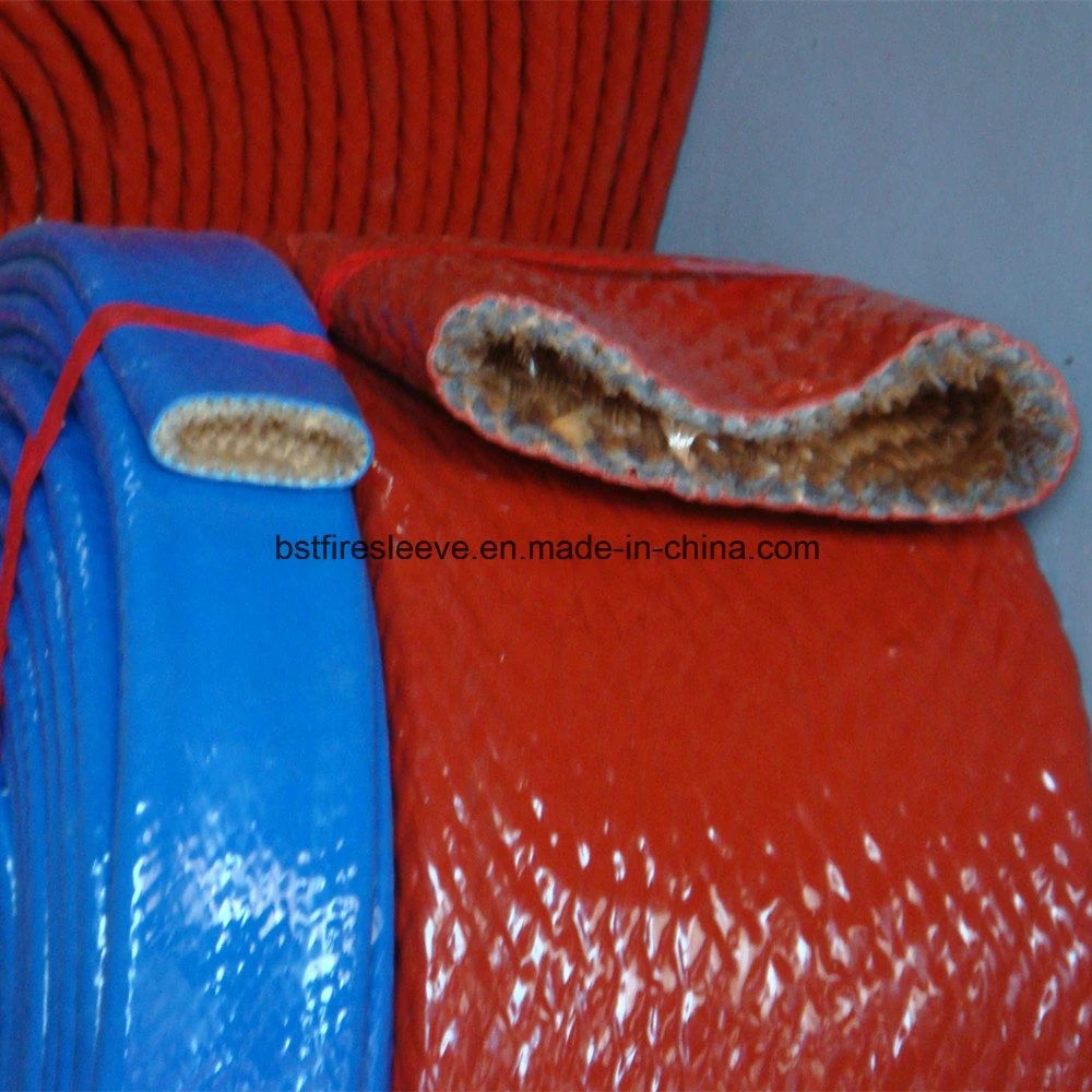 Heat Resistant Vco Silicone Coated Fiberglass Hydraulic Hose Protection Fire Sleeve with Hook & Loop