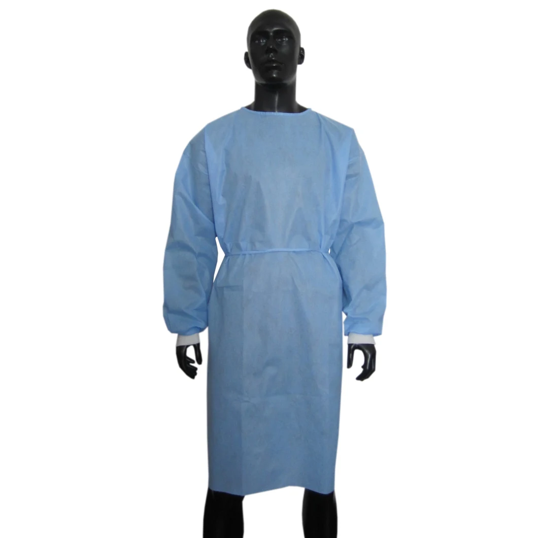 Isolation Gown 28g Spun-Bonded Polypropylene Blue Gown with 10 Piece/Pack