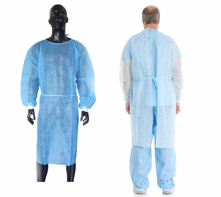Isolation Gown 28g Spun-Bonded Polypropylene Blue Gown with 10 Piece/Pack