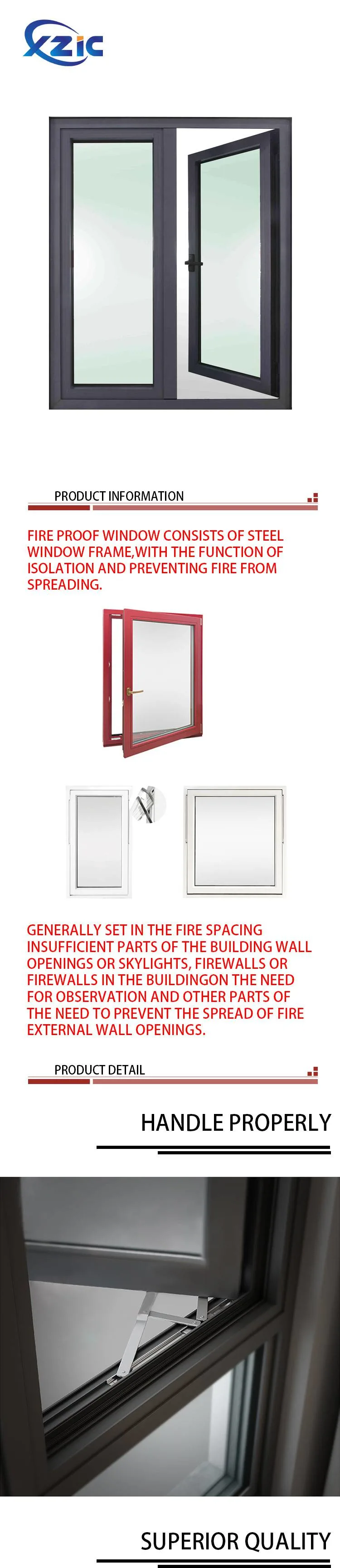 Project Used Fire Proof Steel Window Design Steel Frame Fire Rated Glass Window with GB Standard