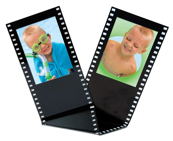 Black Acrylic Film Strip Standing Wallet Size Photo Frame, Holds Two 2.5