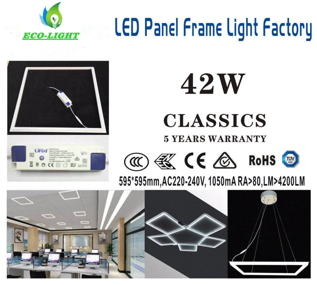 Aluminum Frame Lighting 5 Years Warranty Lifud Driver 42W 110lm/W Grill Frame Panel Lighting