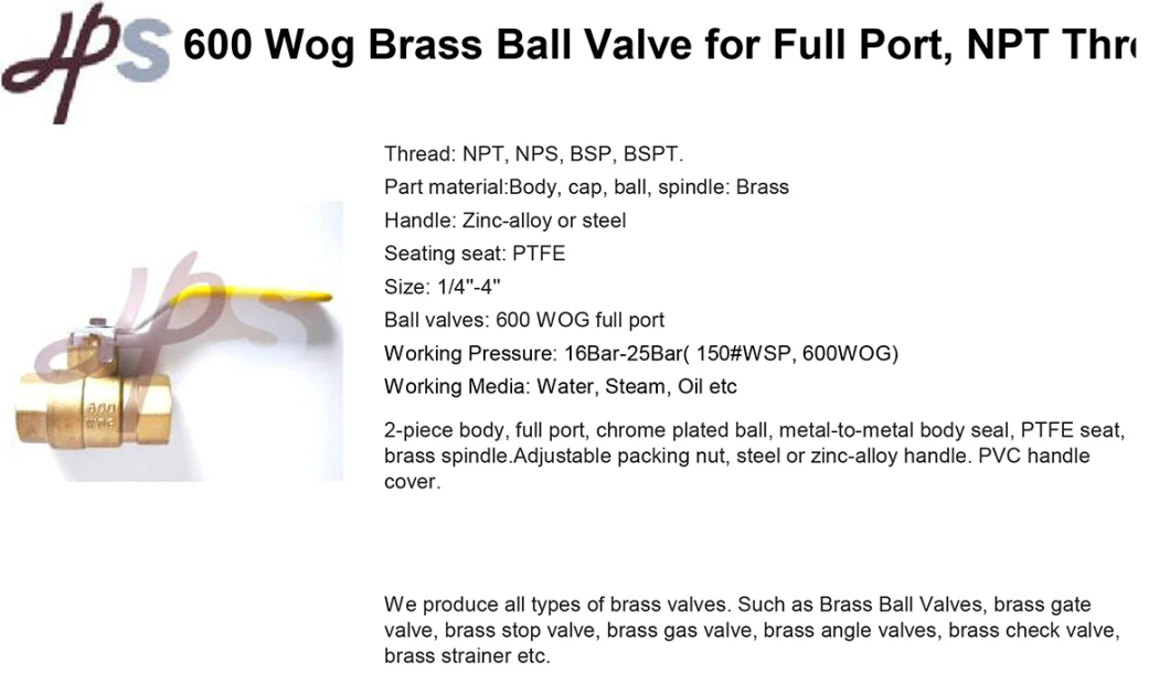 600 Wog Brass or Lead Free Brass Full Port Ball Valve, NPT Thread