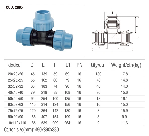 PP Tee Compression Fittings Plastic Fittings