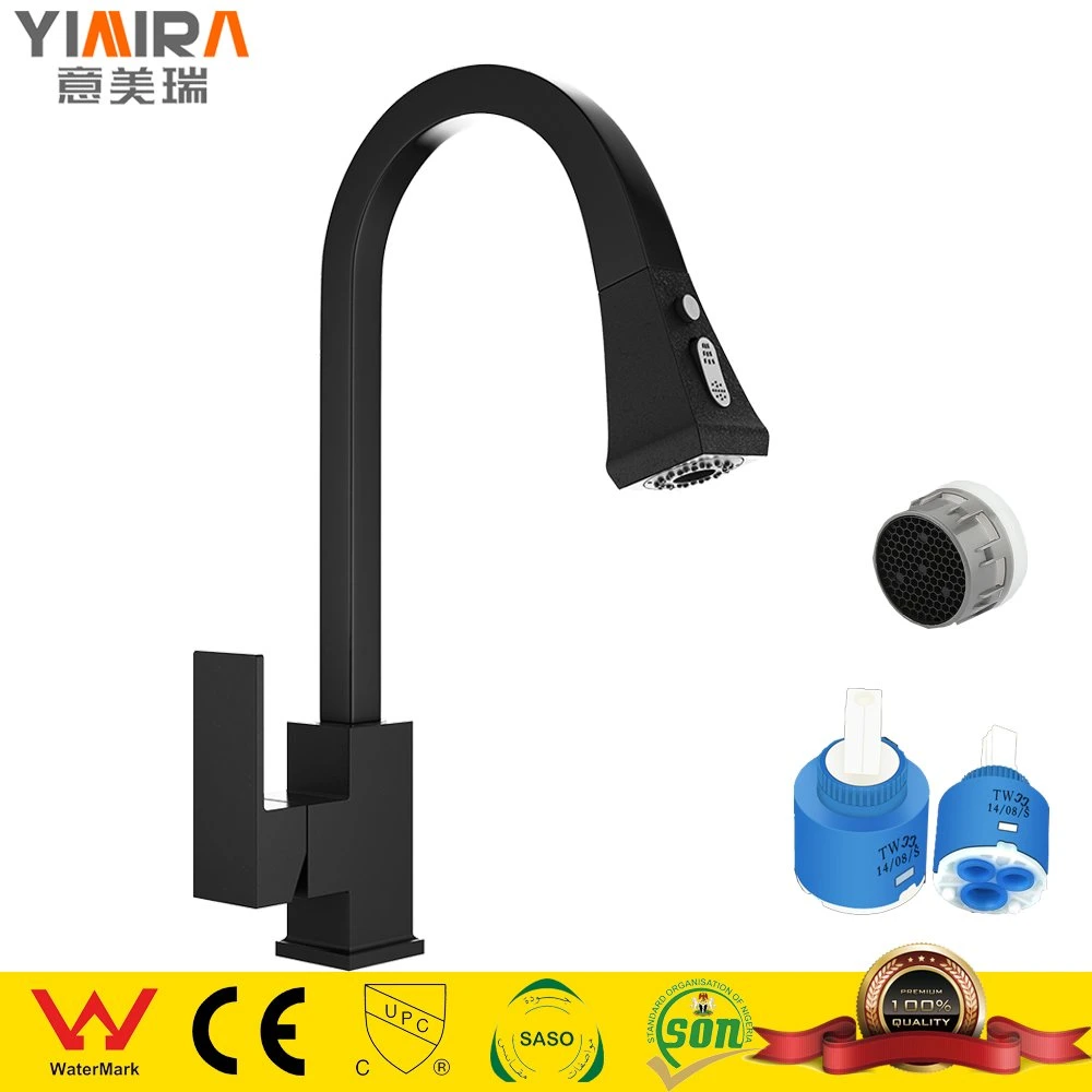 Distributor Black Square Spray Brass Pull Down Kitchen Faucet Tap