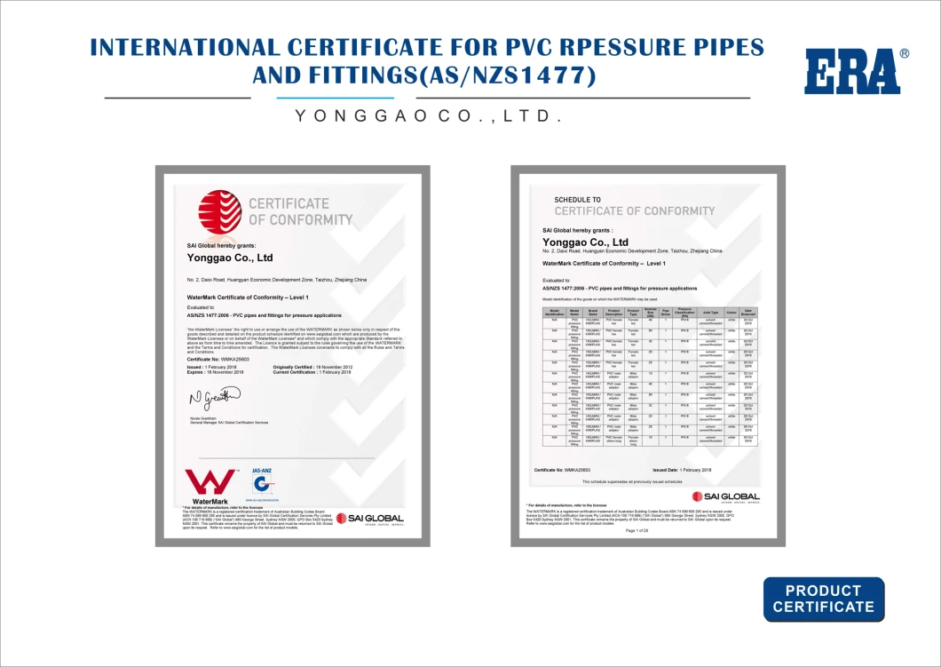 AS/NZS 1477 High Quality U-PVC Pressure Pipe Fittings Reducing Coupling
