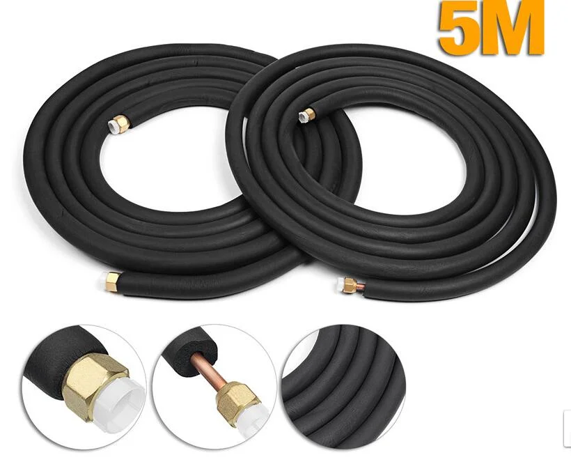 5m Air Conditioner Pipes Hose Fittings Pair Coil Tube Insulated Copper Pipe