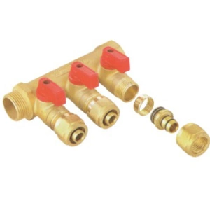 Hot Selling Brass Liner Manifold with Ball Valve Red Handle