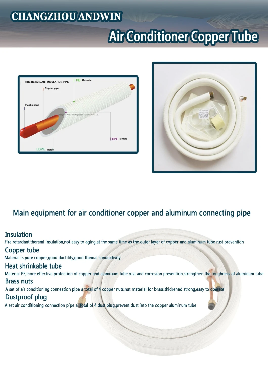 Air Conditioner PE Insulated Copper Tube Copper Pipe