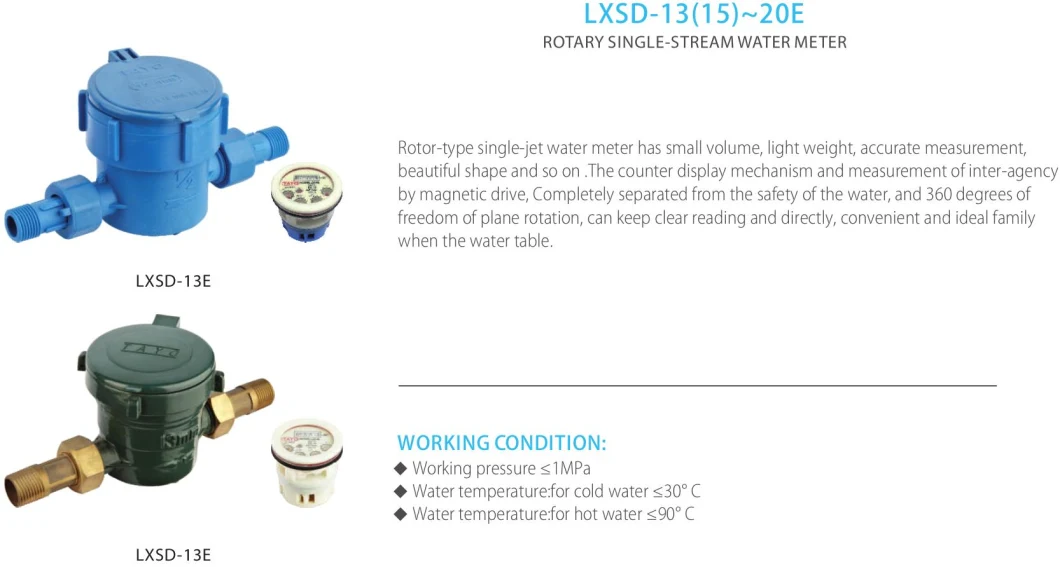 DN20 Digital Bulk Copper Flow Rotary Single-Stream Water Meter with ISO for Industrial
