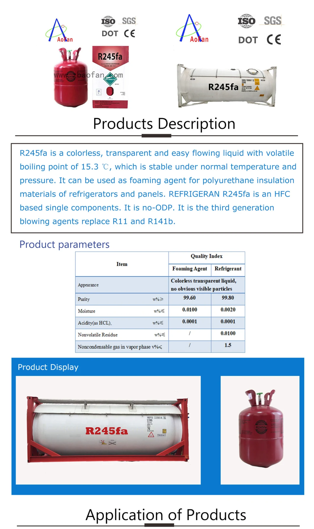Refrigerant Uses Foaming New Design Refrigerant Gas Pure Refrigerant Gas R-245fa