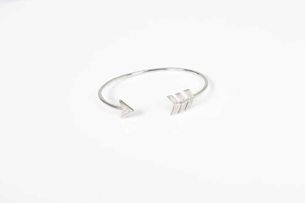 925 Sterling Silver Bangle Charm Full Diamond Arrow Opening Trendy Fashion Jewelry
