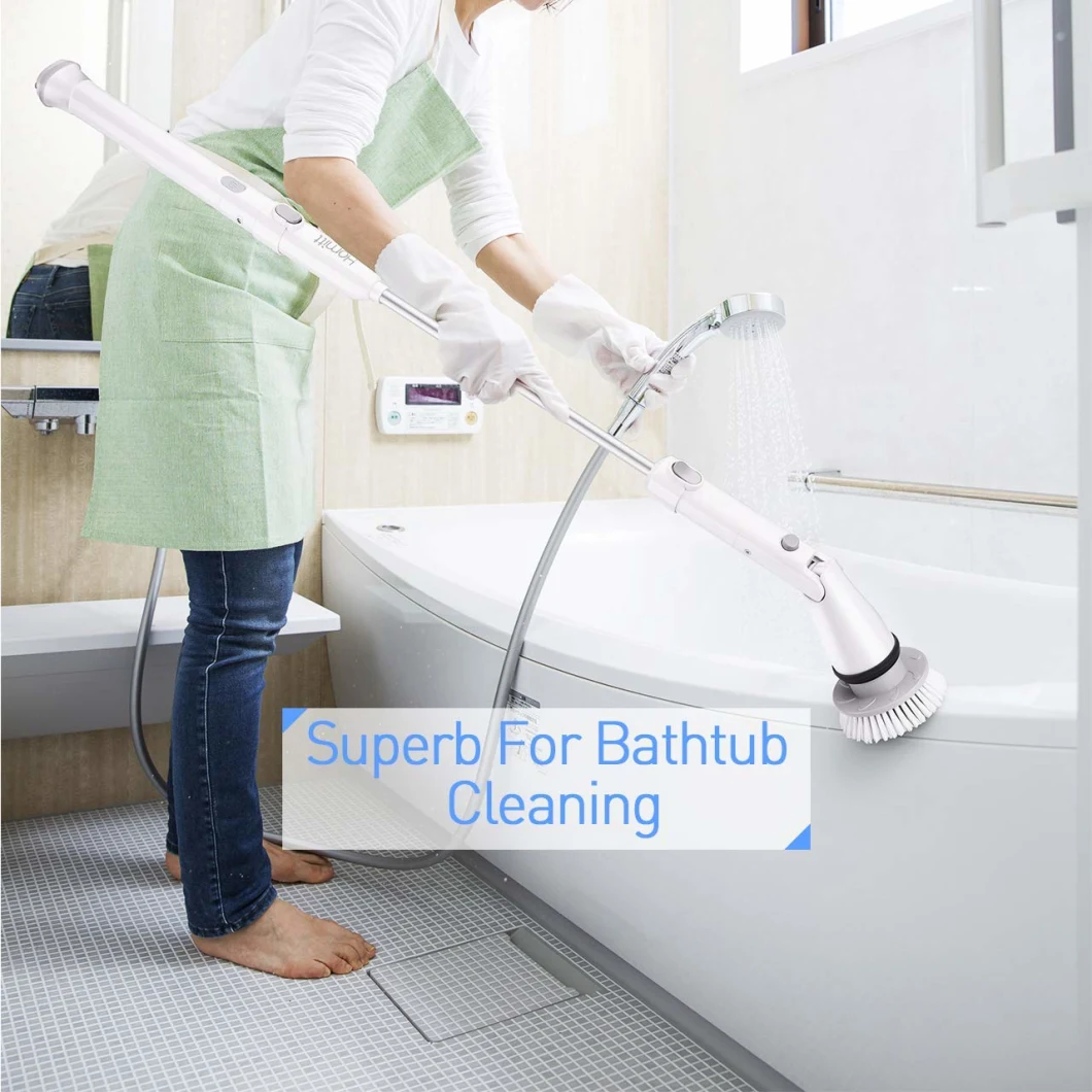 360 Cordless Bathroom Scrubber with 4 Replaceable Cleaning Shower Scrubber Brush Heads