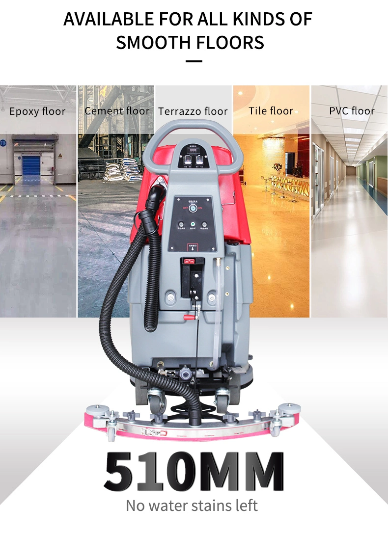 Automatic Hand Push Floor Scrubber Commercial Formarket Property Hospital G Station Factory Industrial Battery Maintenance-Free