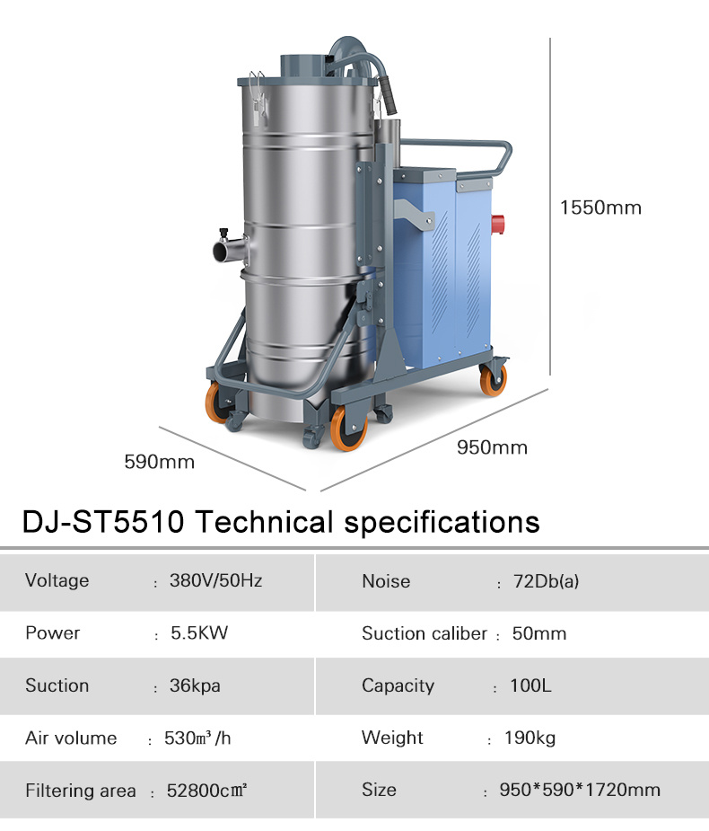 Clean Magic DJ-St5510 3-Phase Stainless Steel Tank Vacuum Cleaner Industrial Heavy Duty