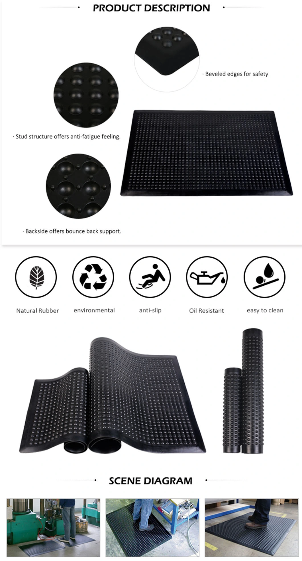 Factory Custom Air Step Rubber Anti-Fatigue Bubble Floor Mat for Dry Area
