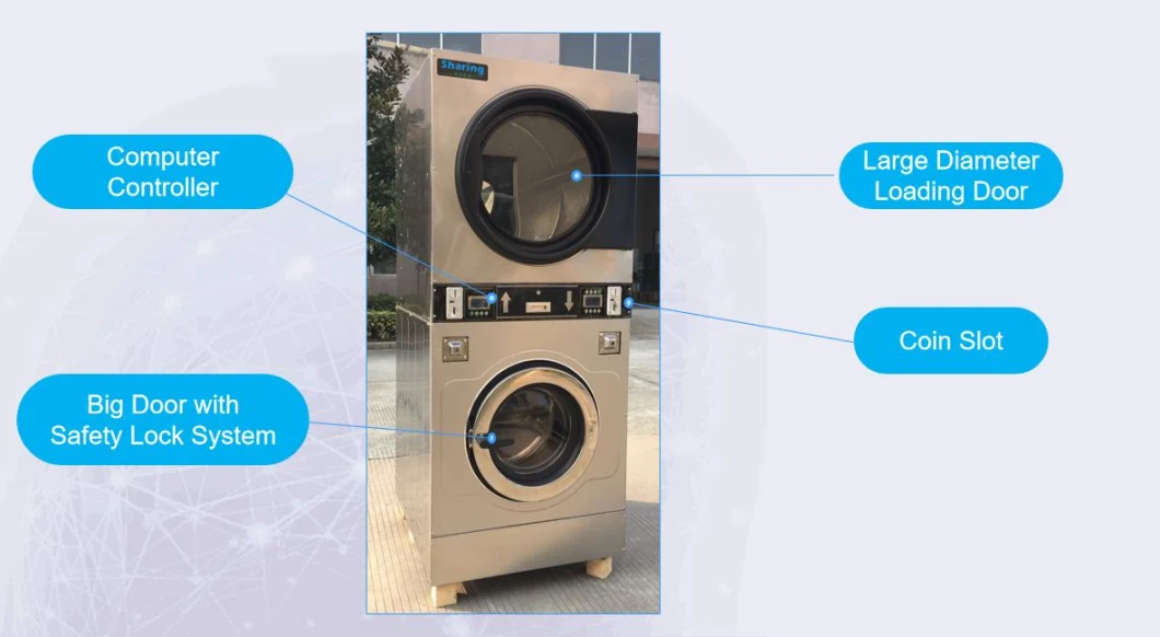 12kg, 15kg Coin Operated Stack Washer Dryer Laundry Washing Machine for Laundromat