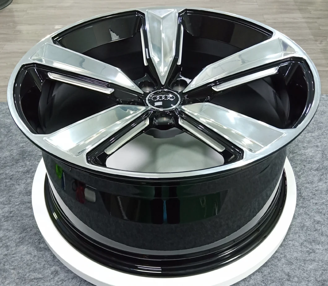 1 Piece Customized Alloy Rims Wheel with Black and Polishing Spoke and Milling
