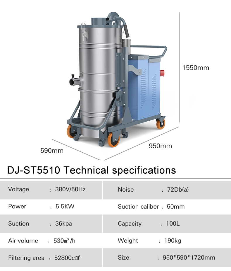 Clean Magic DJ-St5510 Large Duty Stainless Steel Cyclone Tank Vacuum Cleaner Cleaning Machine Industrial
